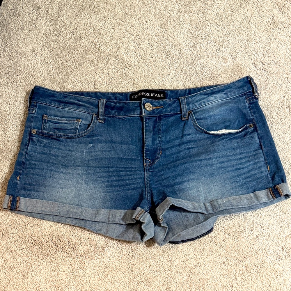 Express Distressed Blue Denim Shorts